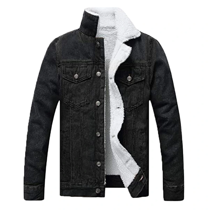 Mens Black Sherpa Denim Jacket