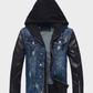 Mens Hooded Leather Denim Jacket