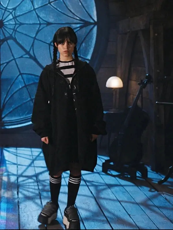 Jenna-Ortega Wednesday-Oversized-Hoodie full-length view.