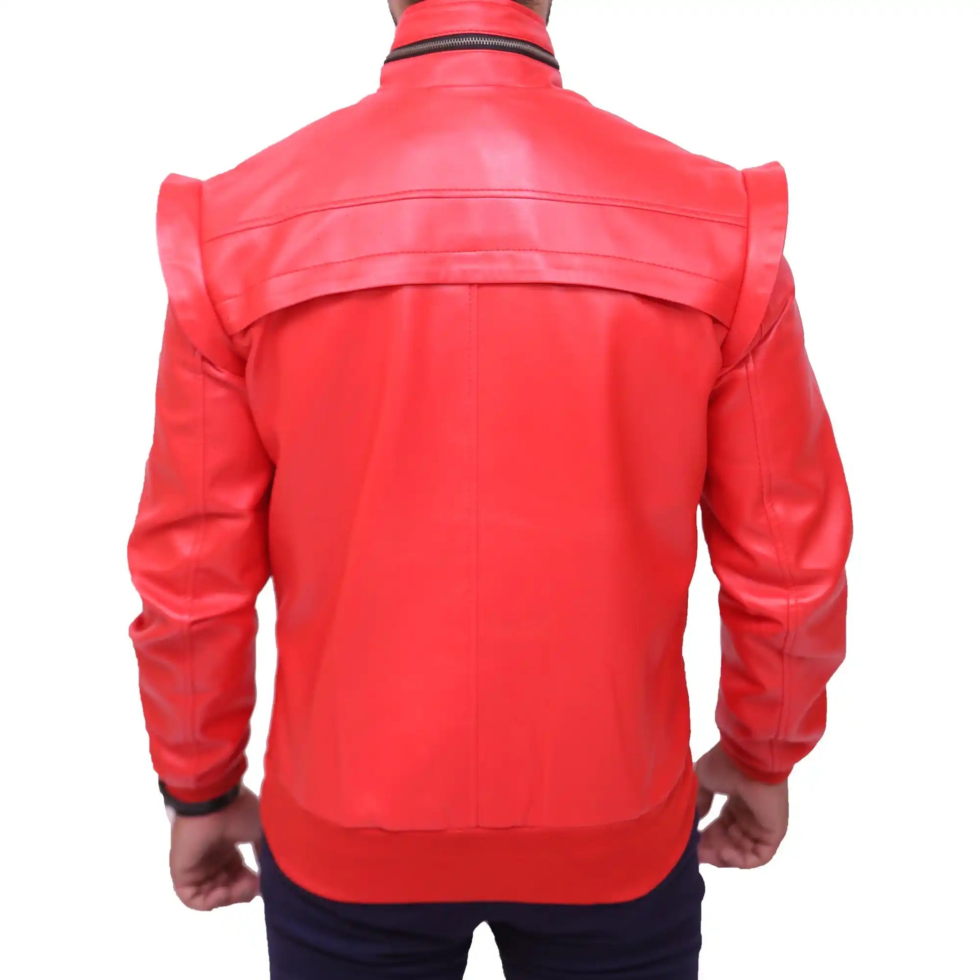 Back view of Johnny Lawrence Cobra Kai te Kid Red Real Leather Jacket