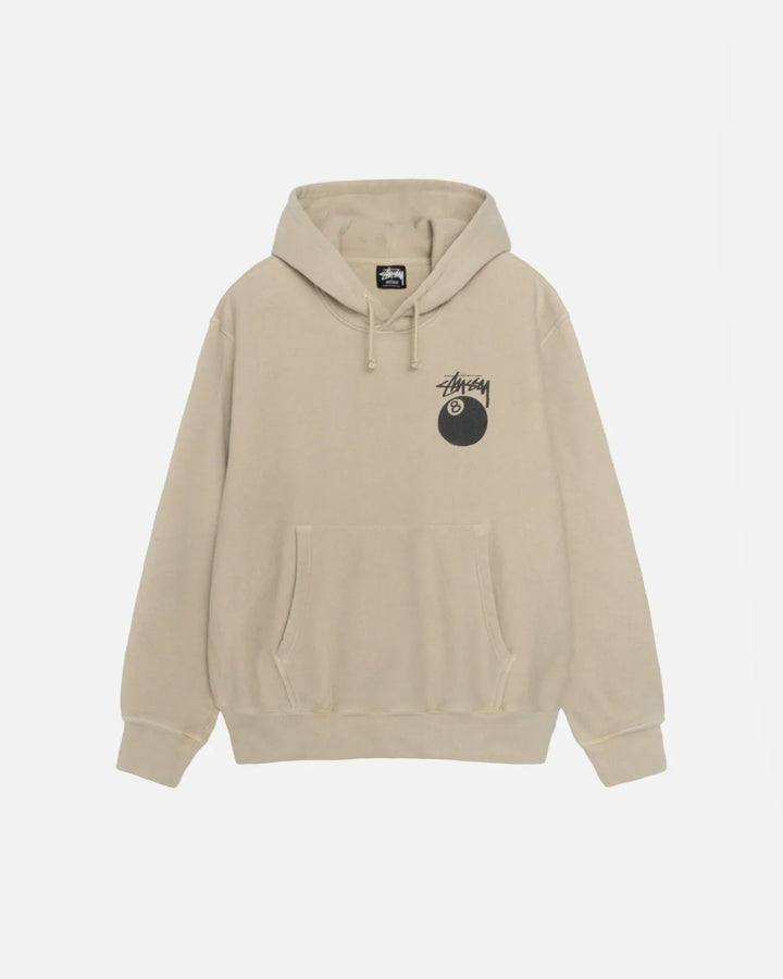 khaki 8 ball hoodie pigment dyed front