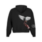 Shop Classic King Von Black Hoodie with a white dove and hand design on the back, on a white background