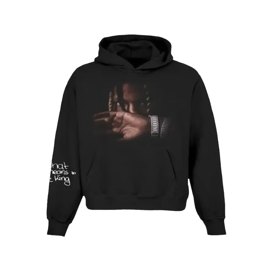 King Von Black Hoodie with graphic design on a white background