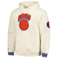 Front view of knicks_white_hoodie_ with Knicks logo