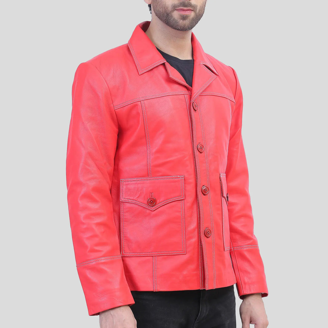 Men's Red Biker Leather Jacket