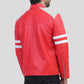 Red Leather Motorcycle Jacket with White Stripes