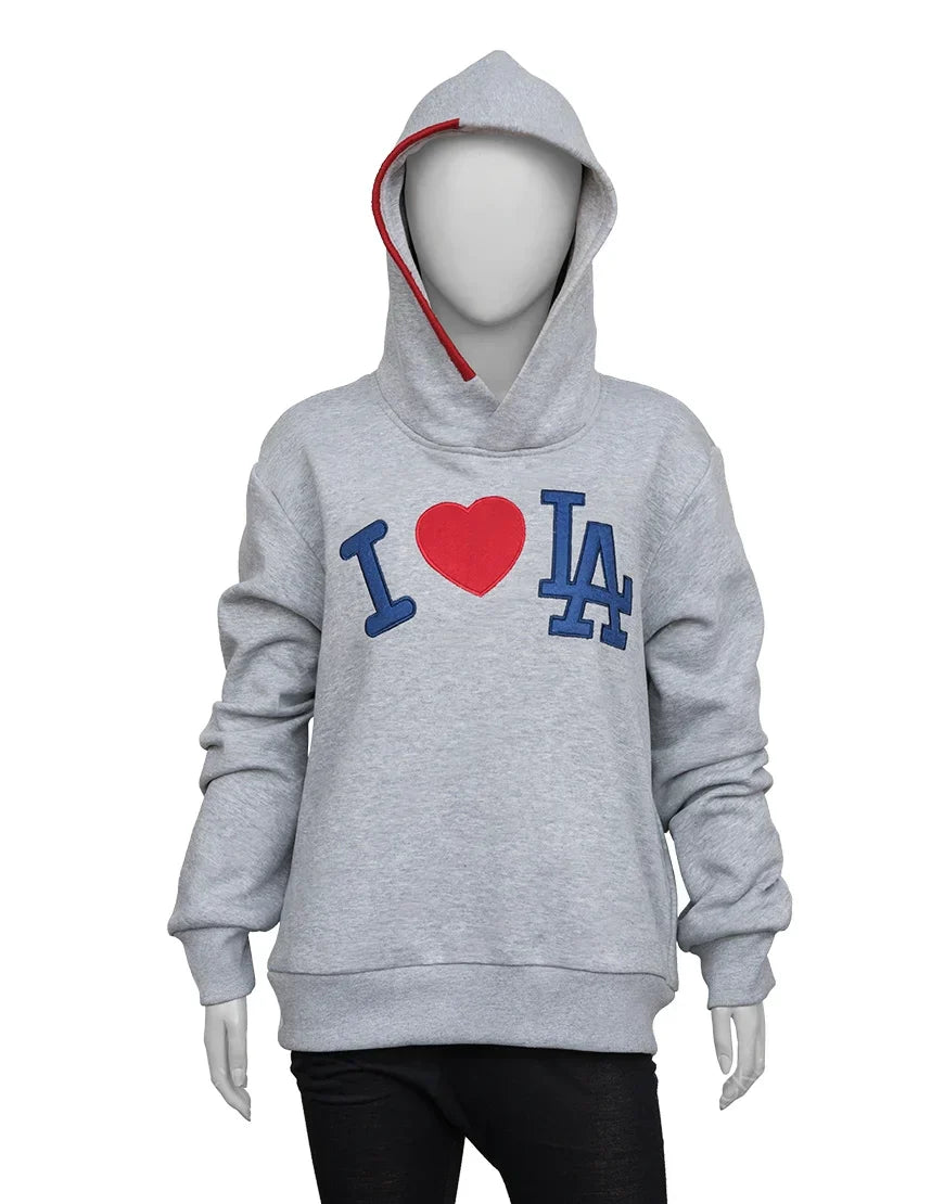 Front view of Madhappy x Dodgers “I Love LA” Hoodie in grey.