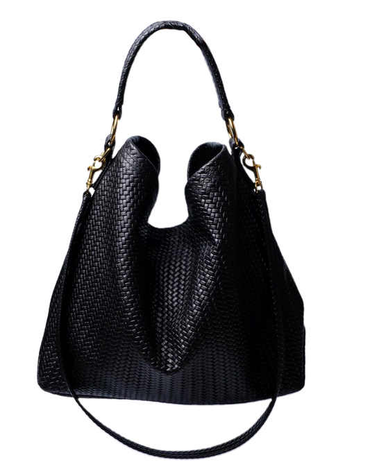 Handmade Woven Original Black Leather Bag - Image 1