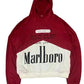 Front view of Red and white hoodie with Marlboro graphic and "GIVE ME ONE GOOD REASON TO QUIT