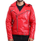 Front view of Red Mens Biker Negan Red Leather Jacket