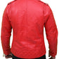 Back view of Men’s Quilted Red Asymmetrical Leather Jacket 