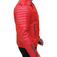 Right side view of Men’s Quilted Red Asymmetrical Leather Jacket 