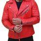 Front view of Men’s Quilted Red Asymmetrical Leather Jacket with zipper detail