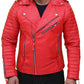 Front view of Red Men’s Quilted Red Asymmetrical Leather Jacket