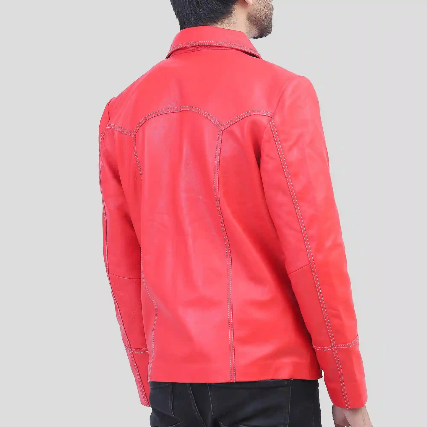 Back view of Men's Red Biker Leather Jacke
