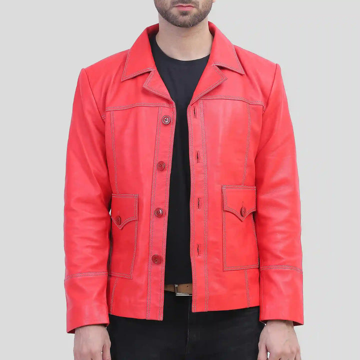 Front view of Red Men's Red Biker Leather Jacket