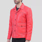 side view of Red Men's Red Biker Leather Jacket