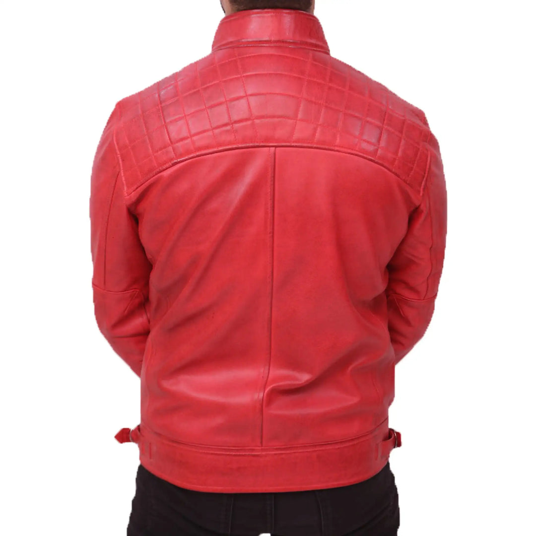Back view of Red Men's Sheepskin Red Leather Jacket 