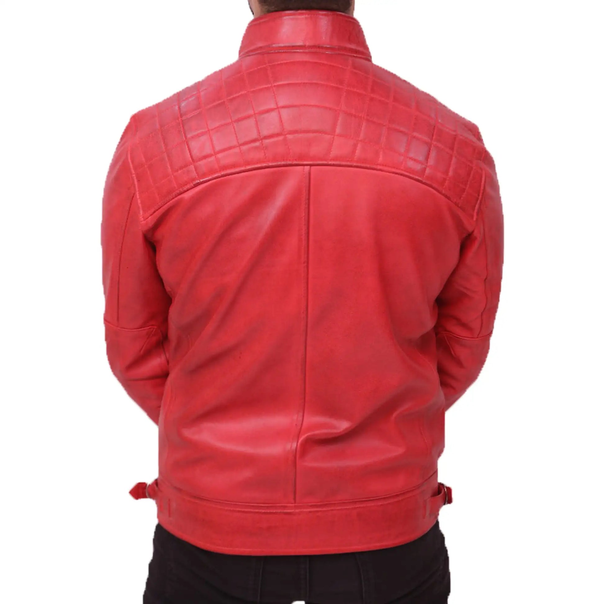 Back view of Red Men's Sheepskin Red Leather Jacket 