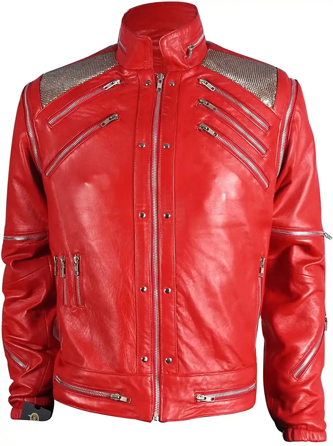 Front view of Red Michael Jackson Beat It Red Leather Jacket