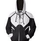 Front view of Moon Knight Zipper Hoodie with black/white color-block and crescent moon logo.