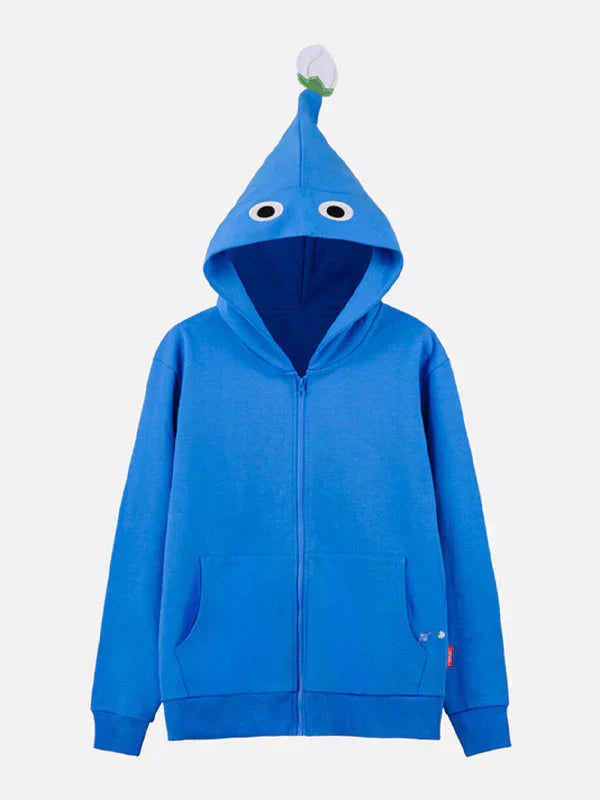 Front view of Nintendo Pikmin Zip-Up Hoodie Blue