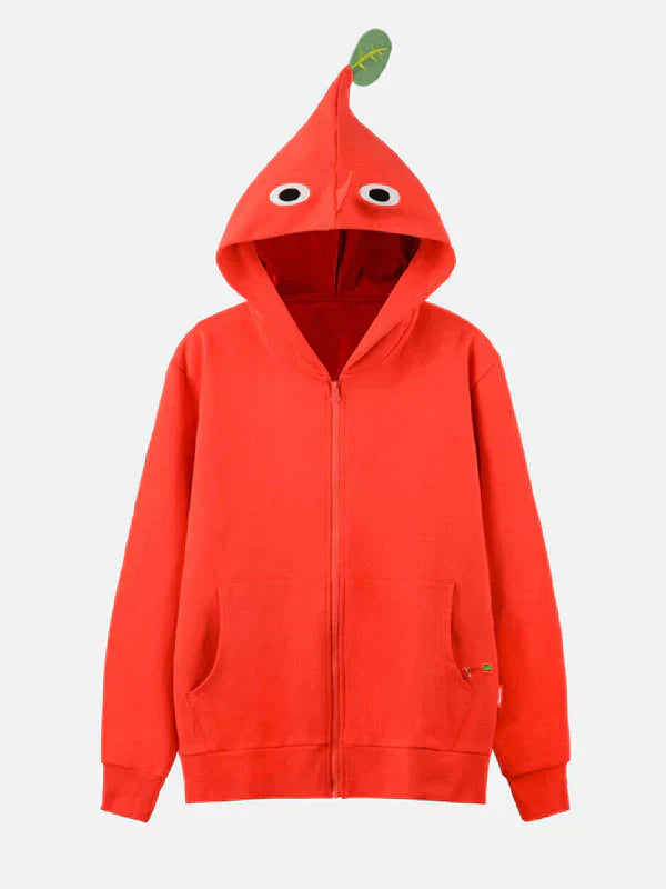 Front view of Red Nintendo Pikmin Zip-Up Hoodie