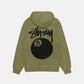 olive 8 ball hoodie pigment dyed back