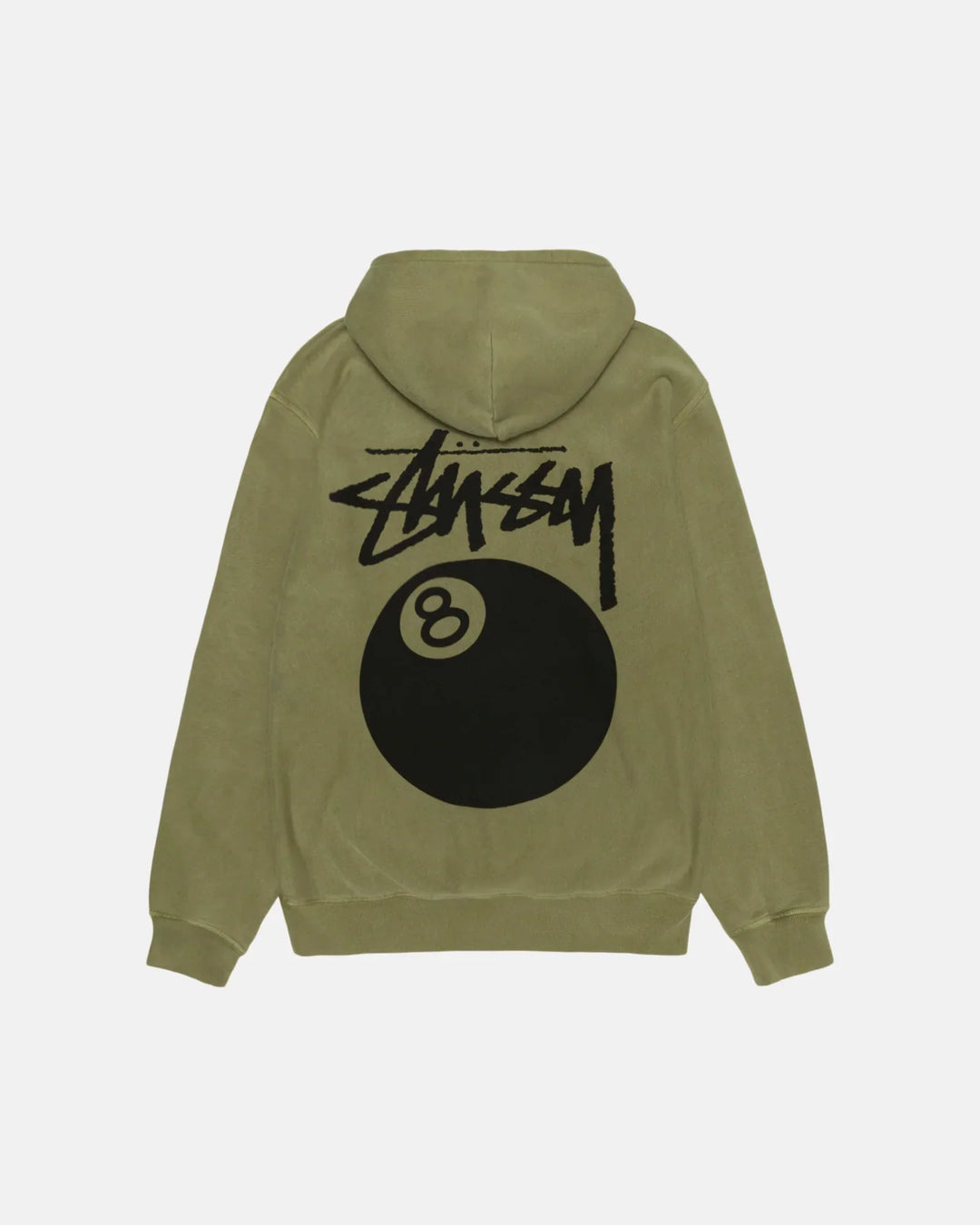 olive 8 ball hoodie pigment dyed back