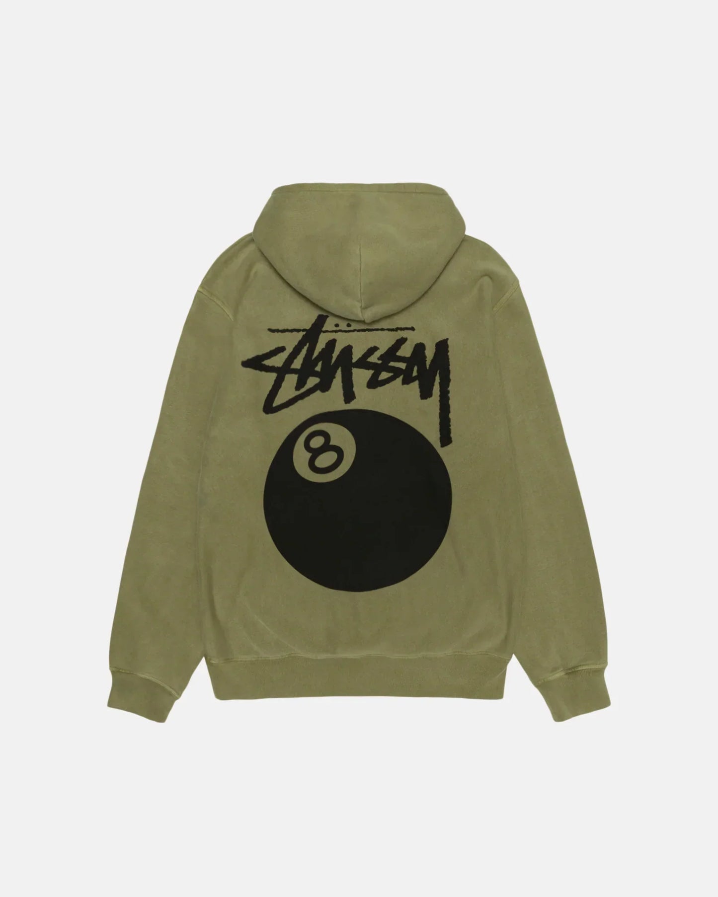 olive 8 ball hoodie pigment dyed back