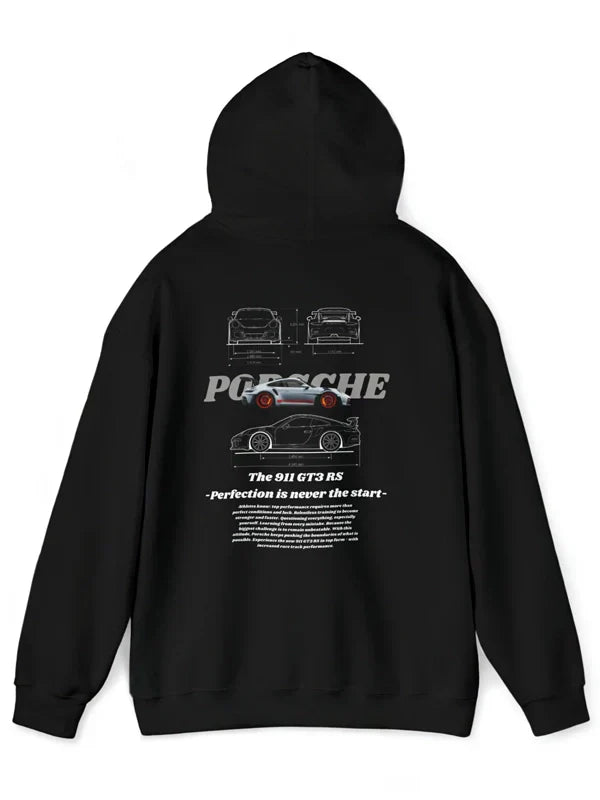 Back view of Black Porsche-Black-Hoodie with 911 GT3 RS