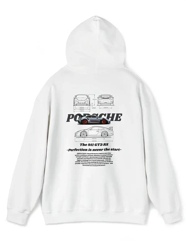 Back view of White Porsche-Hoodie with 911 GT3 RS