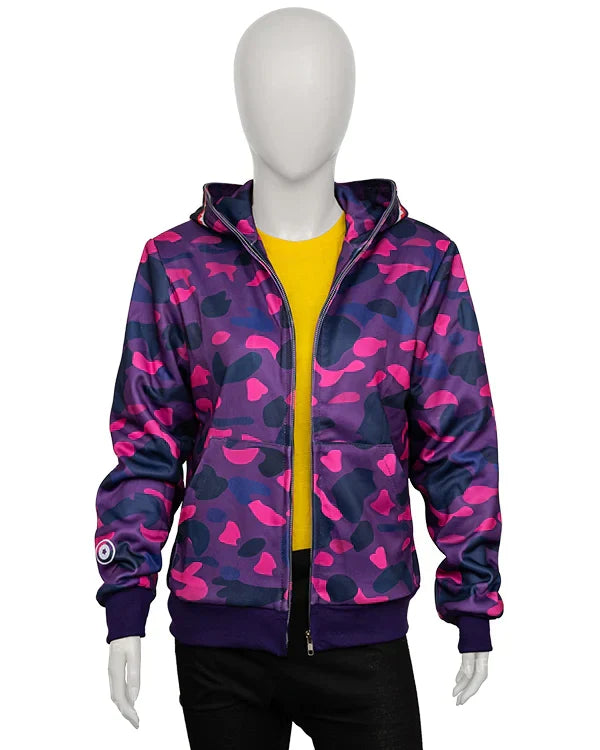 Purple and pink camouflage full-zip hoodie