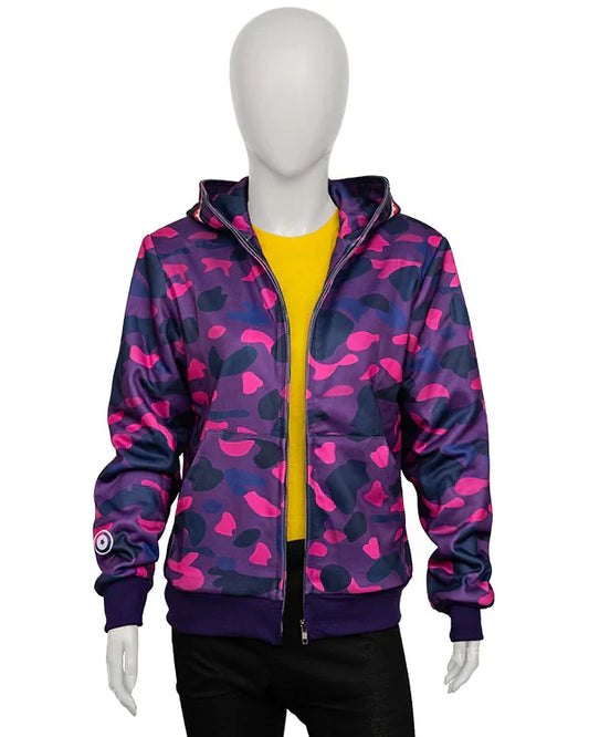 Purple and pink camouflage full-zip hoodie