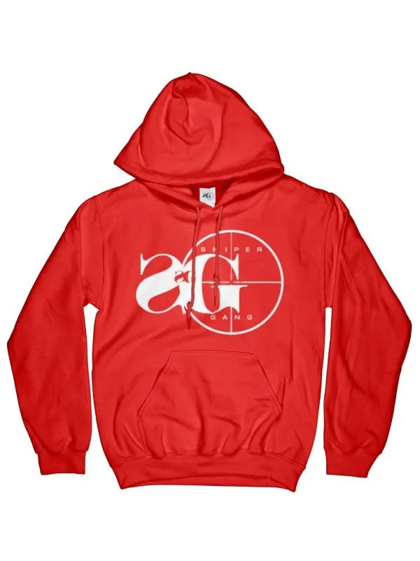 Front view of Red red_sniper_gang_hoodie