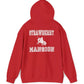 red strawberry mansion hoodie back view