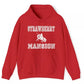 red strawberry mansion hoodie front view