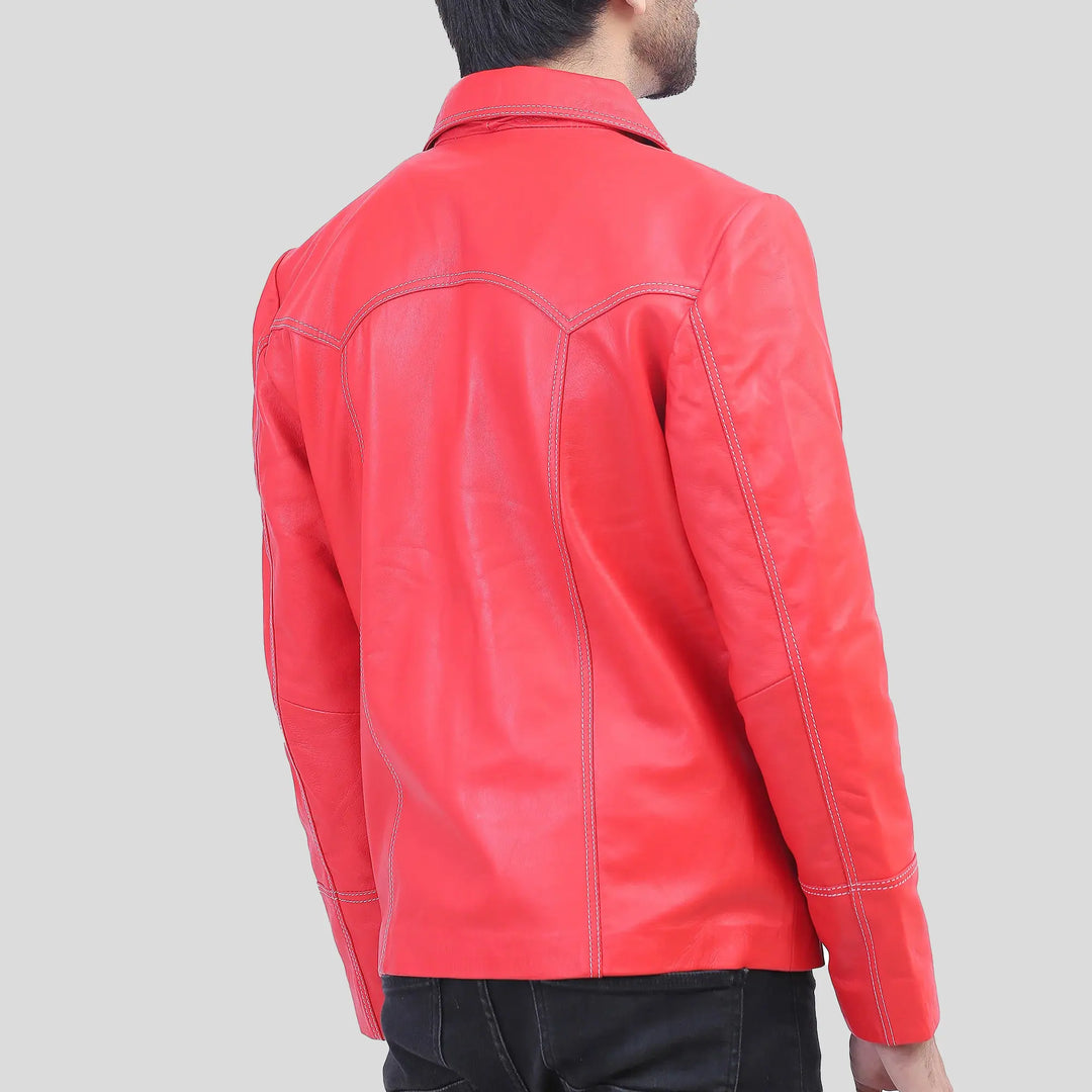 Red leather jacket on a gray background