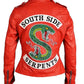 Back view of Red Women Riverdale Southside Serpent Red Leather Jacket 
