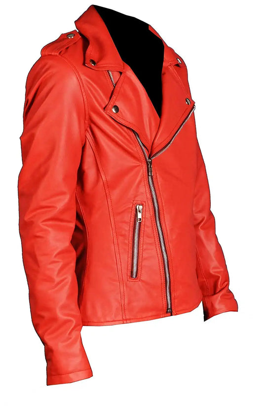 view of Red Women Riverdale Southside Serpent Red Leather Jacket