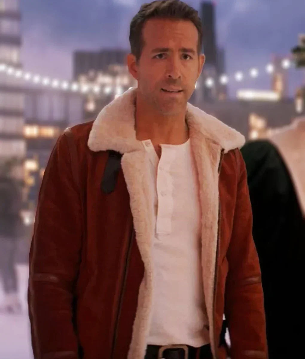 Close view of Clint Briggs Ryan Reynolds Spirited Red Jacket