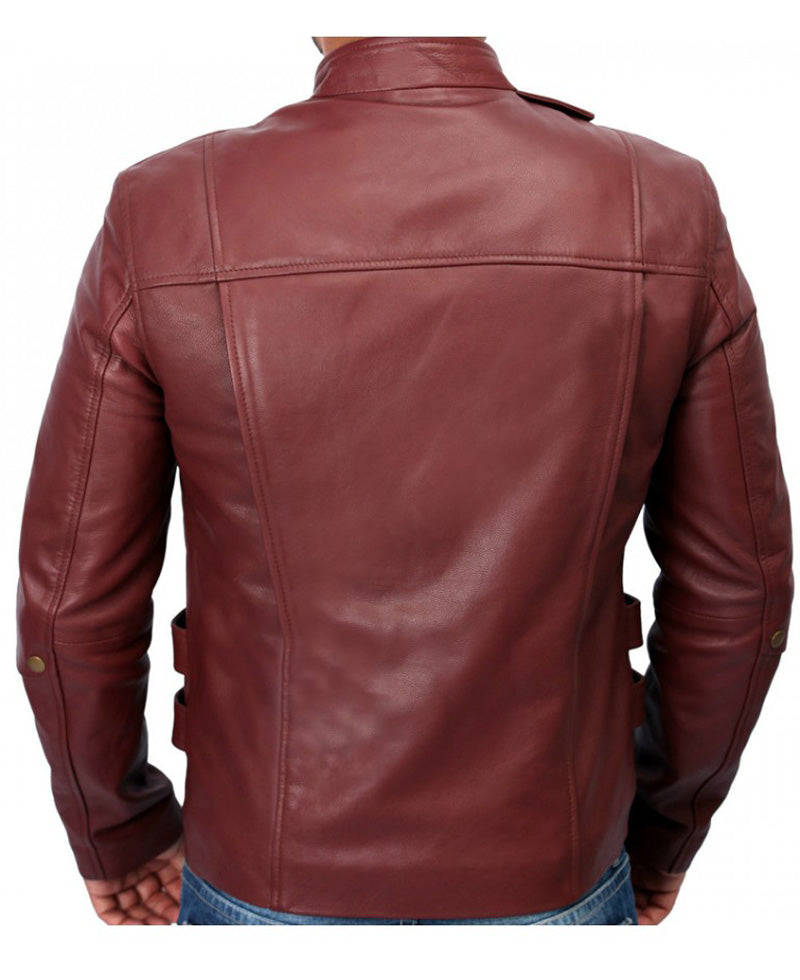 Red leather jacket on a white background