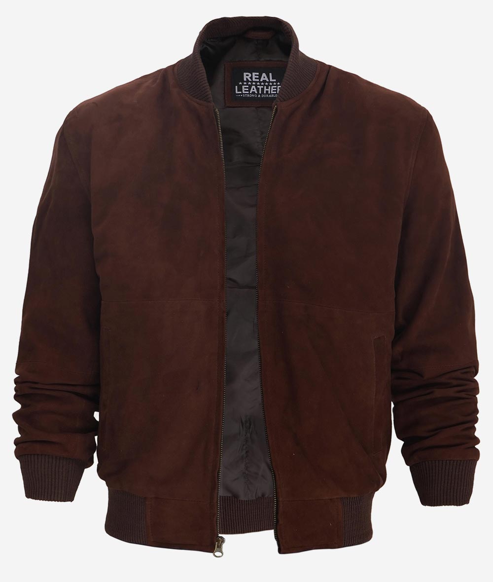 Adamsville Dark Brown Mens Suede Leather Bomber Jacket