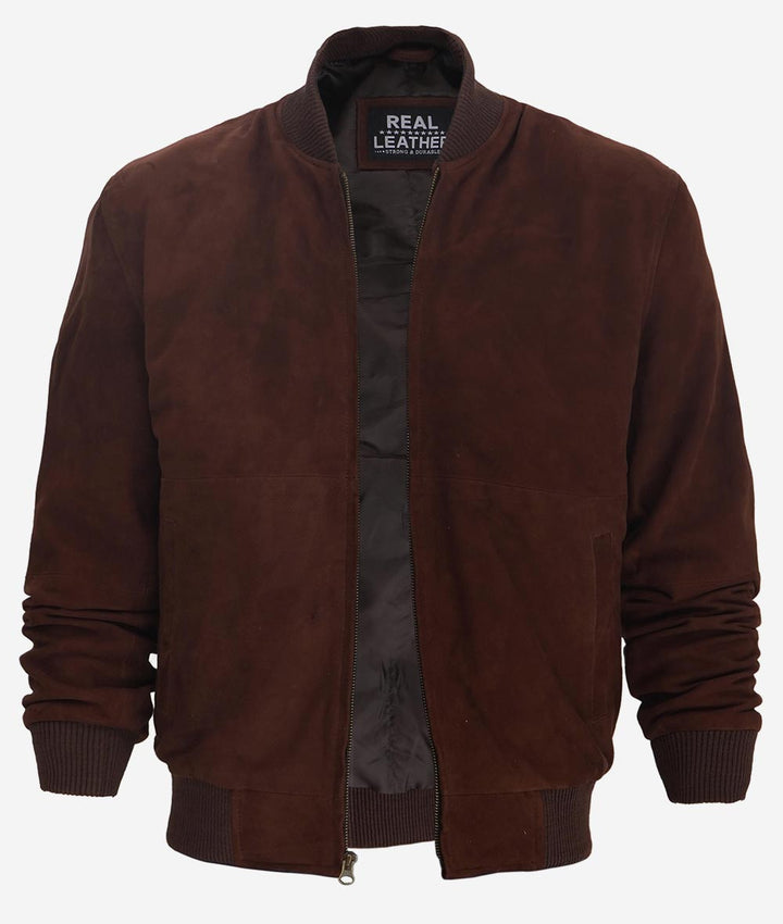 Adamsville Dark Brown Mens Suede Leather Bomber Jacket
