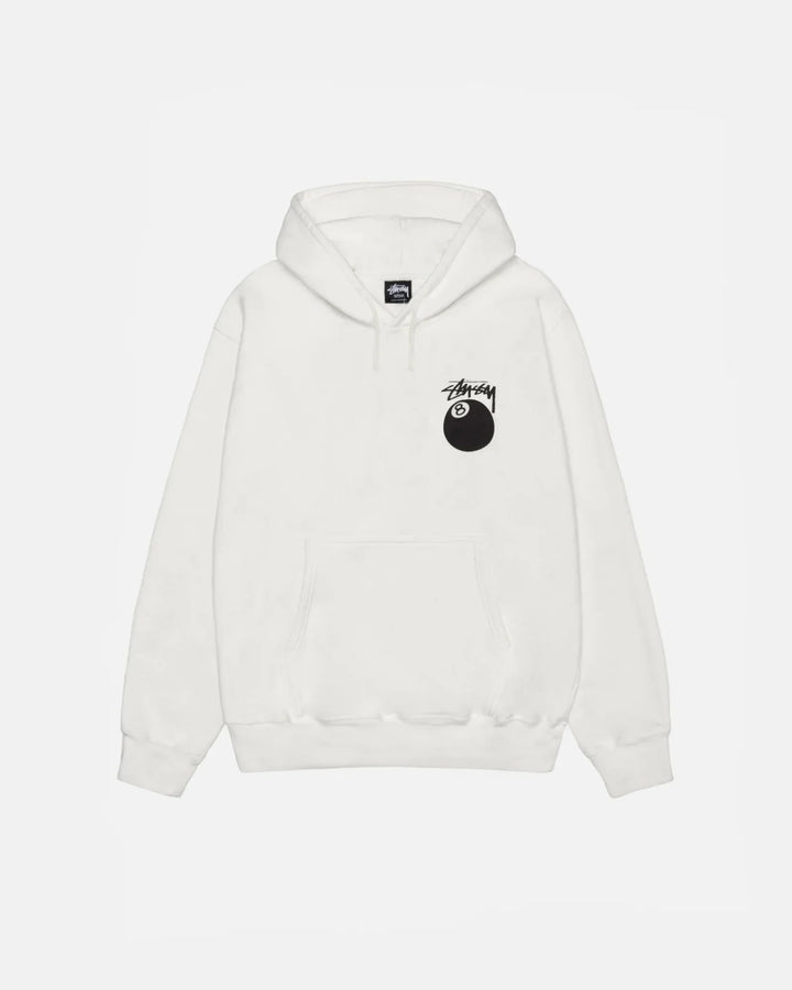 white 8 ball hoodie pigment dyed front